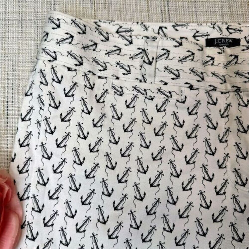 J. Crew Women's White Pants Black Anchor Nautical Pattern Size 8 - Picture 2 of 7